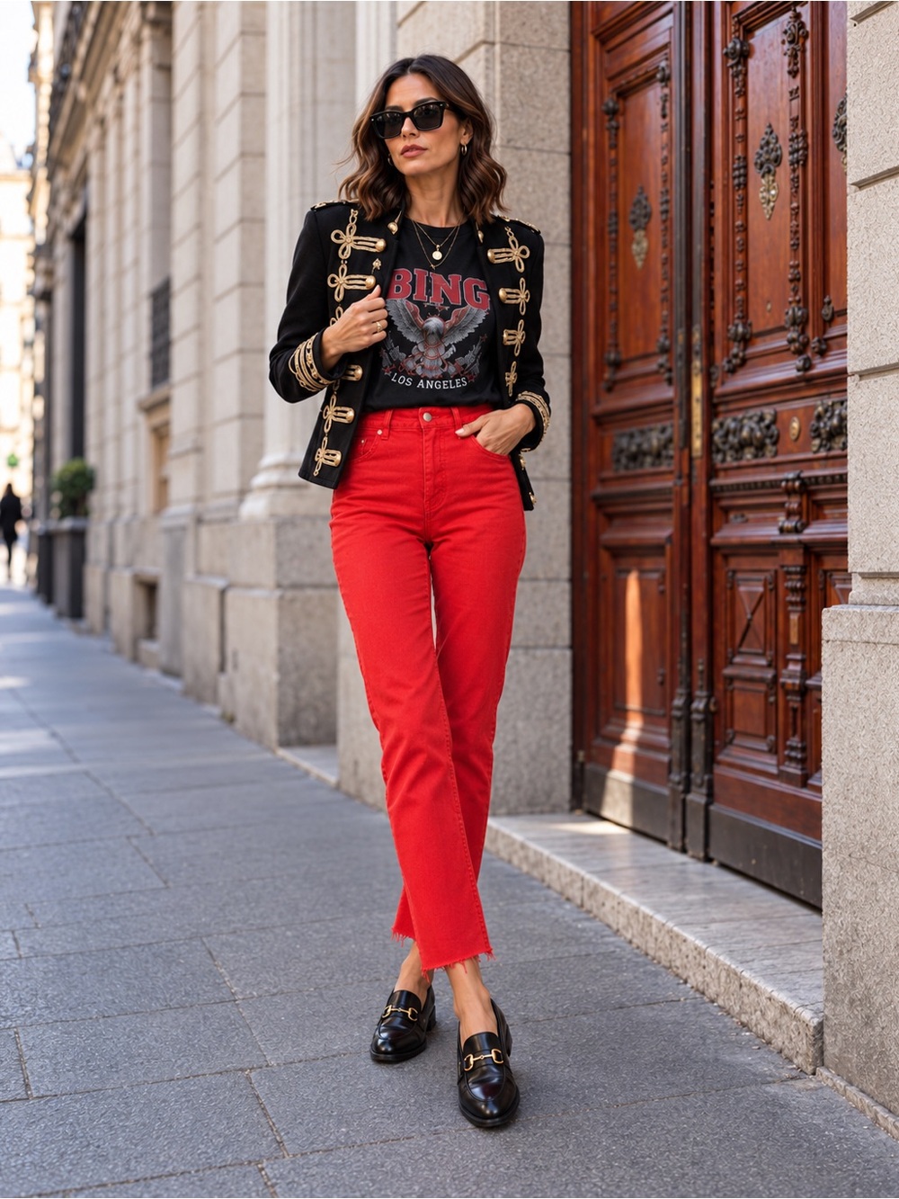 NWT GRLFRND Linda Crop Straight Jean in Red Size 25